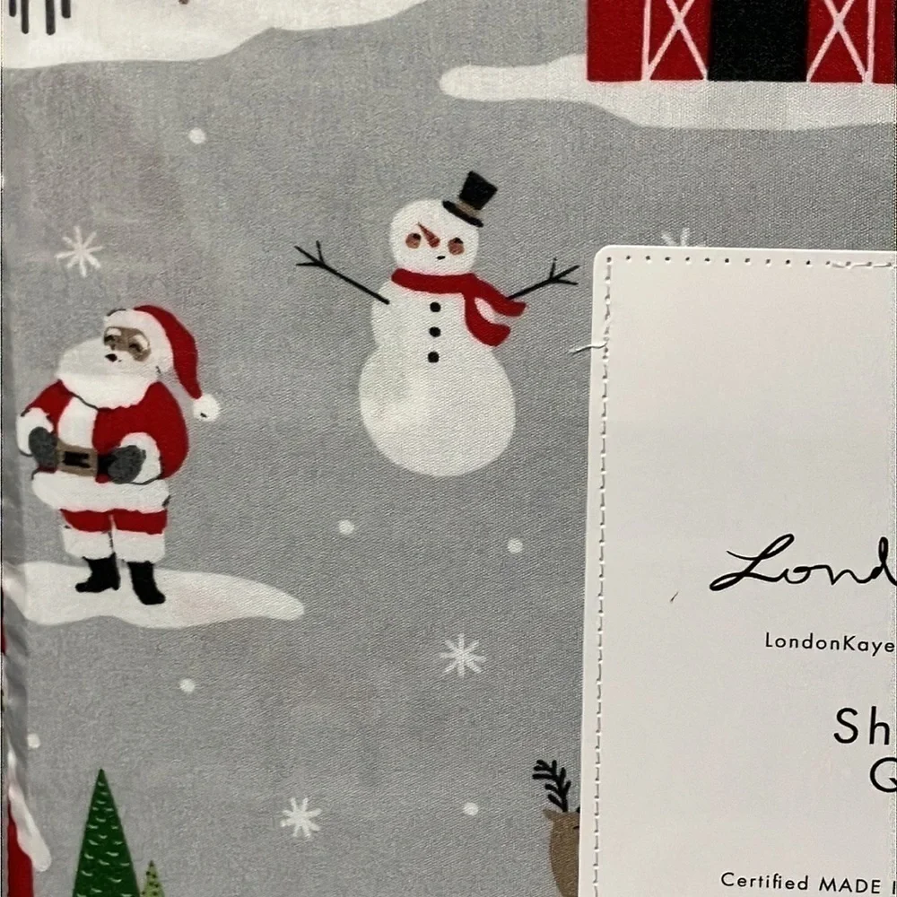 NEW LONDON KAYE QUEEN SIZE WINTER BARNYARD SANTA CHRISTMAS SHEETS